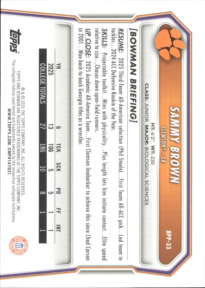 Sammy Brown card back