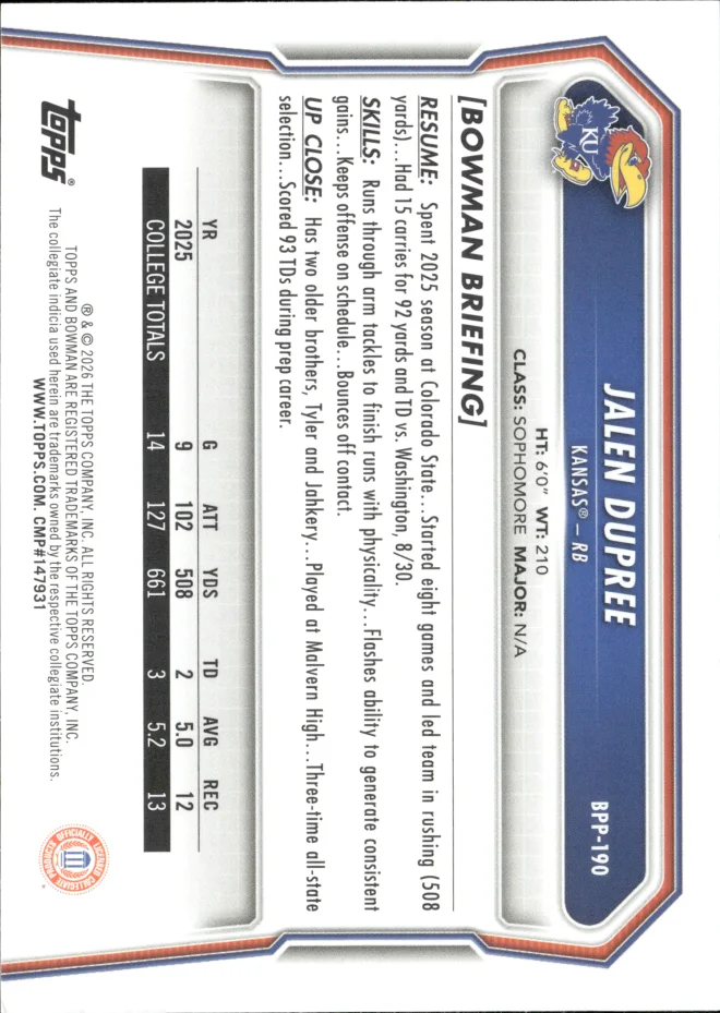 Jalen Dupree card back