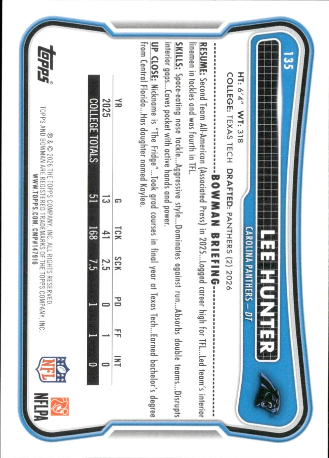Lee Hunter card back