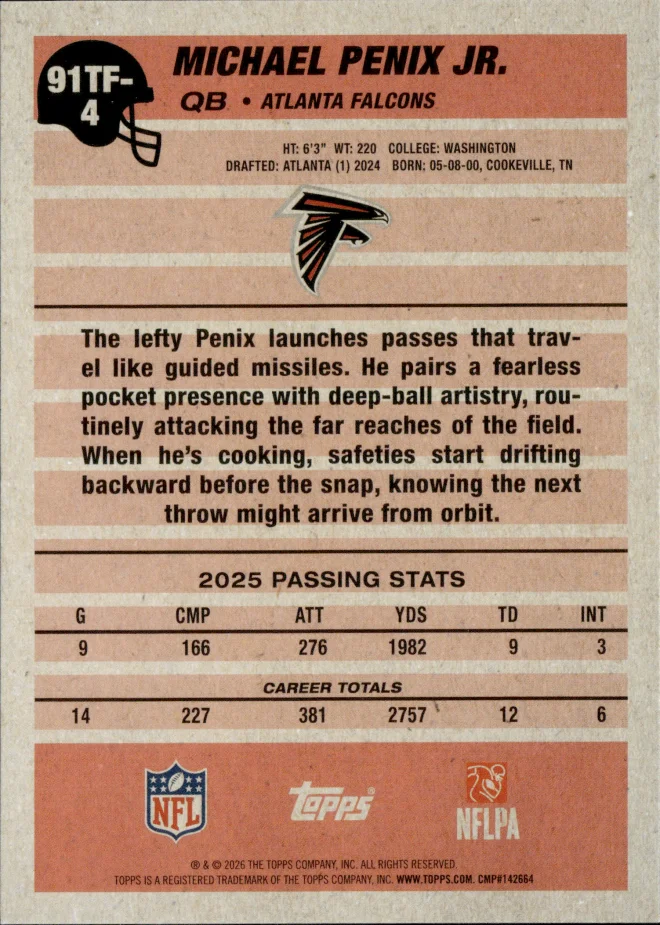 Michael Penix Jr. card back
