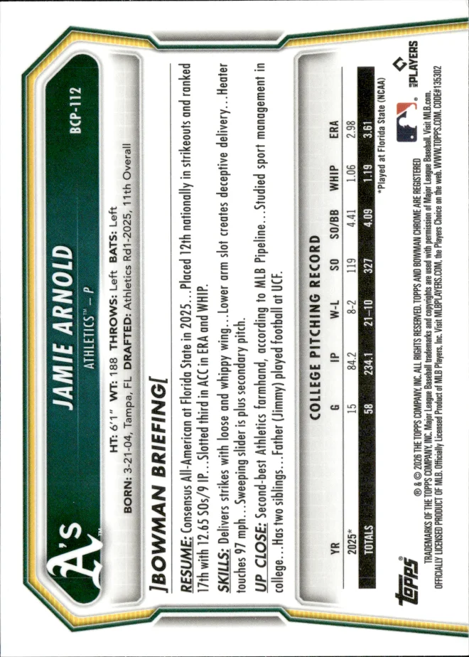 Jamie Arnold card back