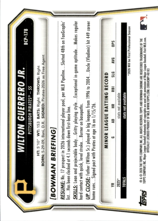 Wilton Guerrero Jr. card back