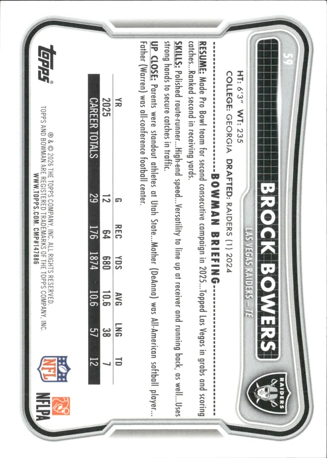Brock Bowers card back