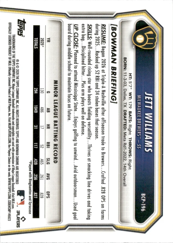 Jett Williams card back