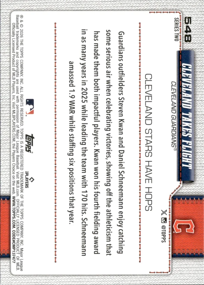 Steven Kwan & Daniel Schneemann card back