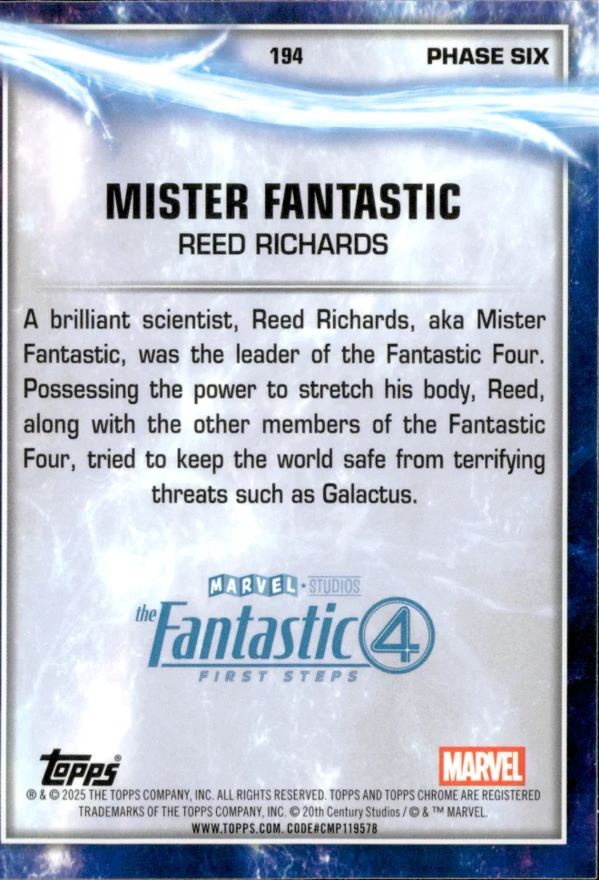 Reed Richards / Mister Fantastic card back