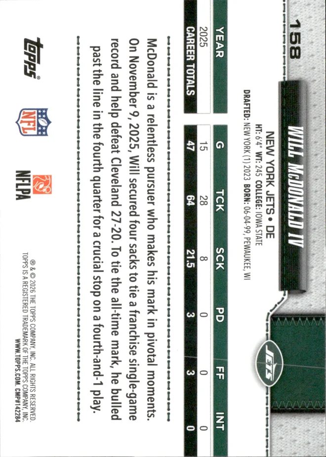 Will McDonald IV card back