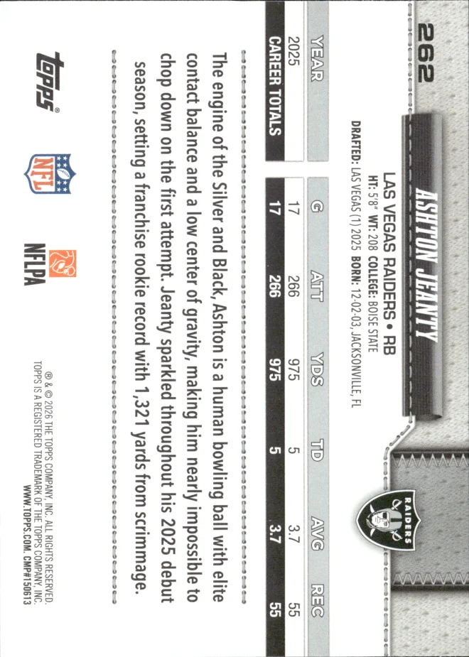 Ashton Jeanty card back