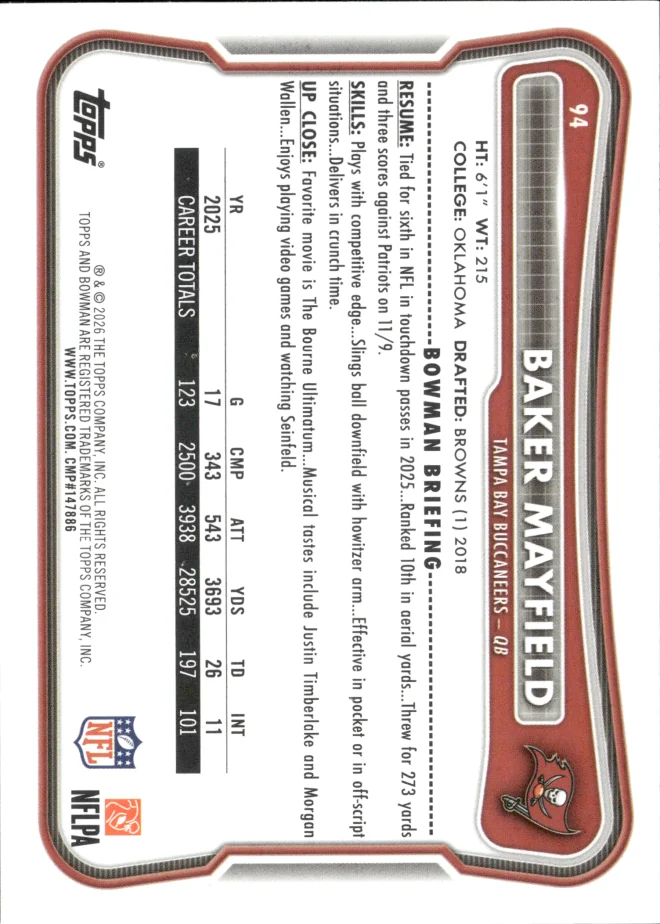 Baker Mayfield card back
