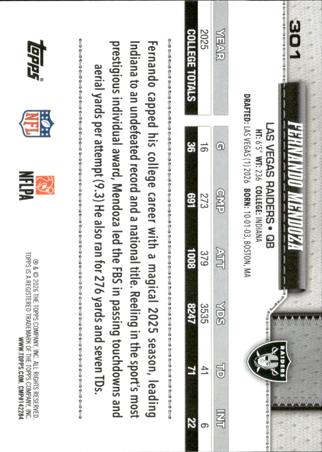 Fernando Mendoza card back