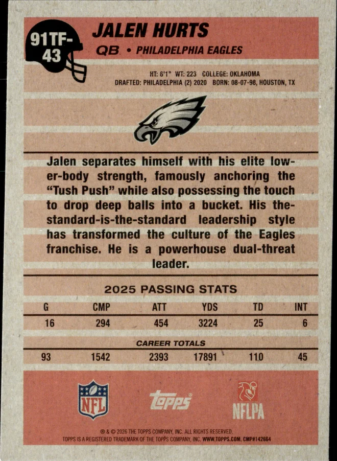 Jalen Hurts card back