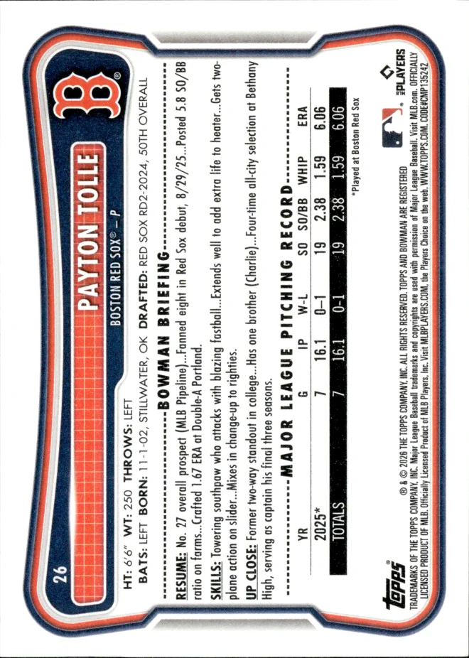 Payton Tolle card back