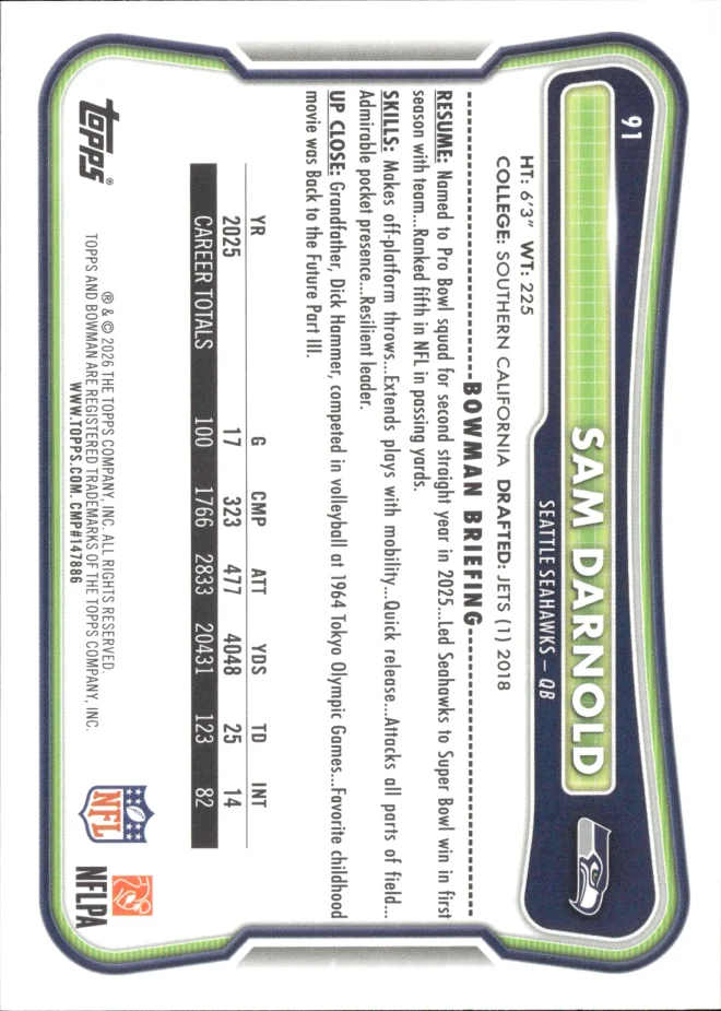Sam Darnold card back