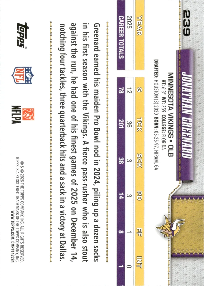 Jonathan Greenard card back