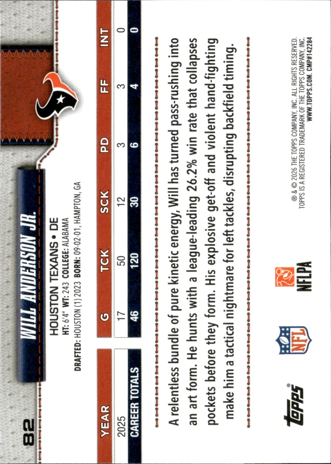 Will Anderson Jr. card back