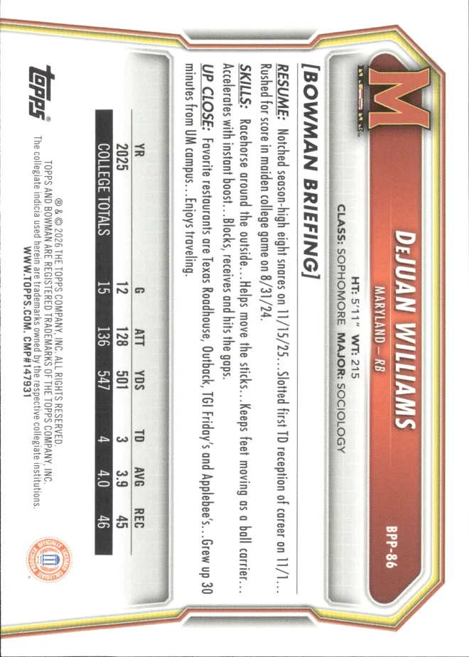 DeJuan Williams card back