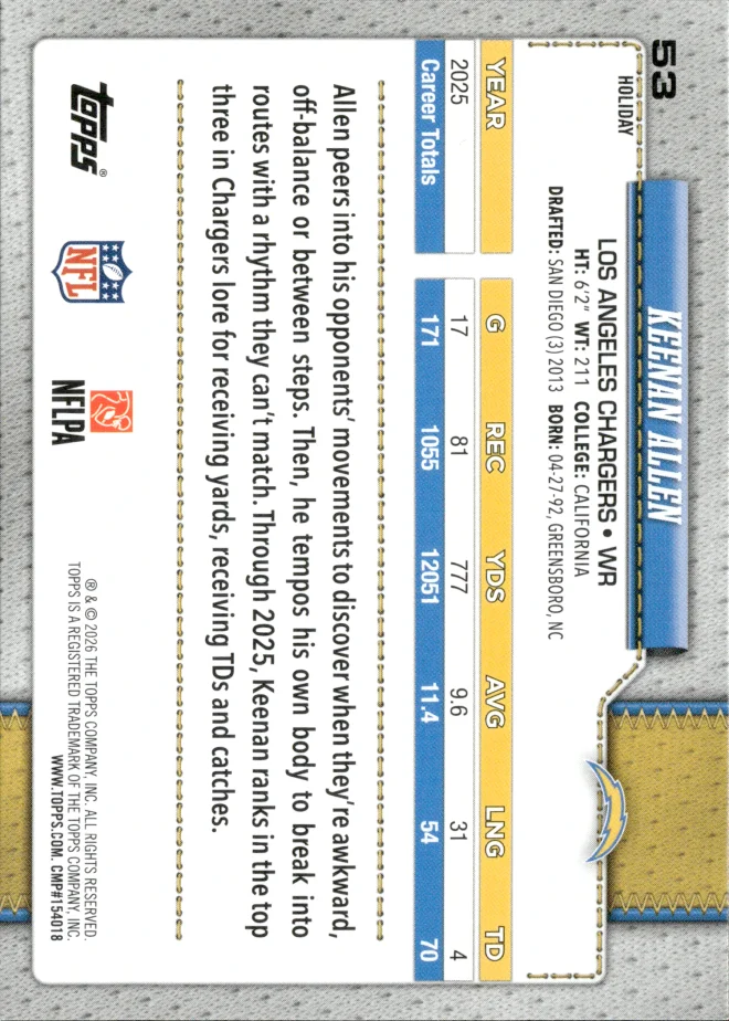 Keenan Allen card back