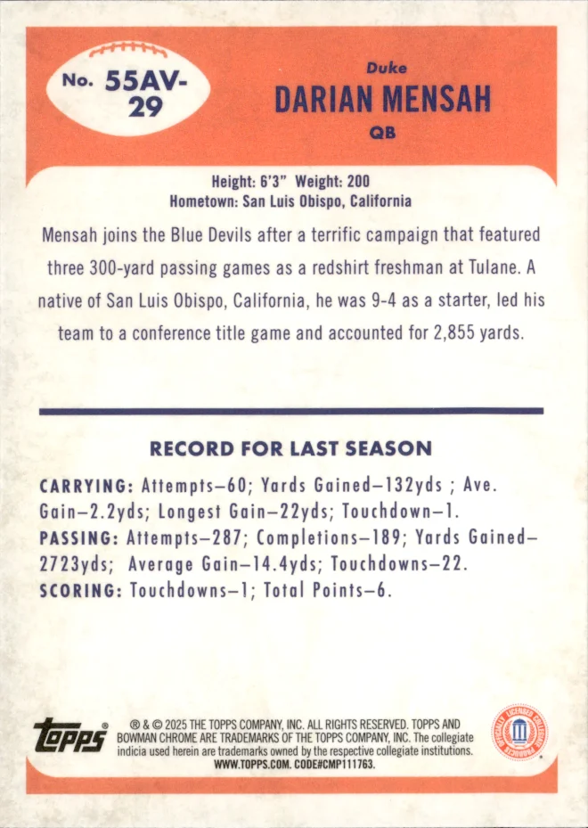 Darian Mensah card back