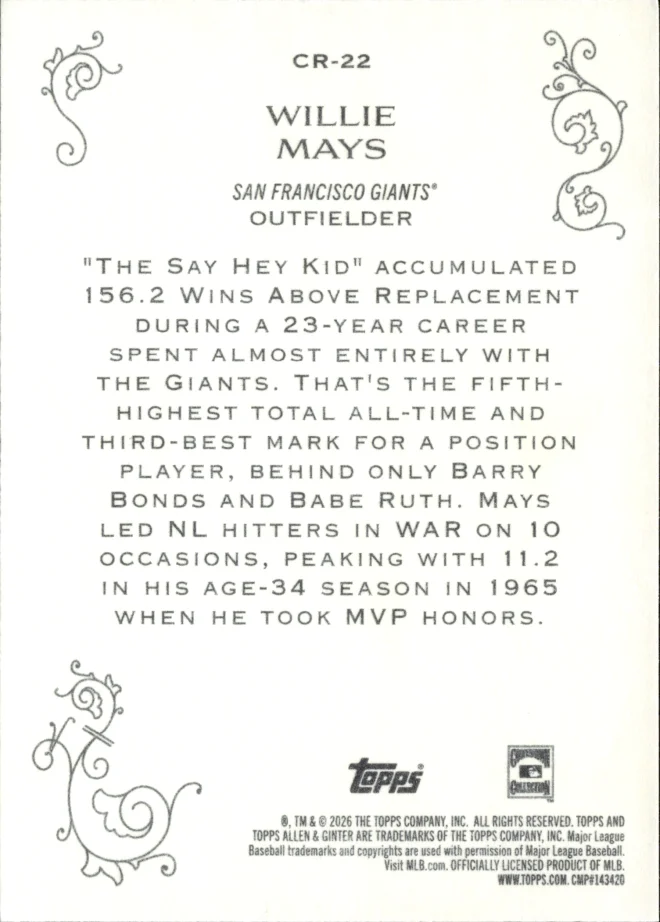 Willie Mays card back