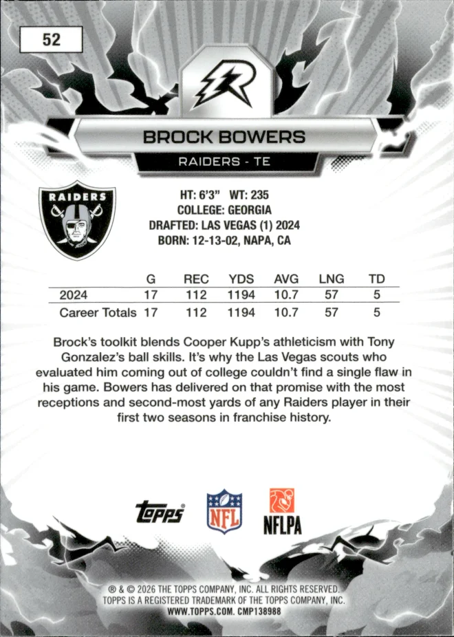Brock Bowers card back