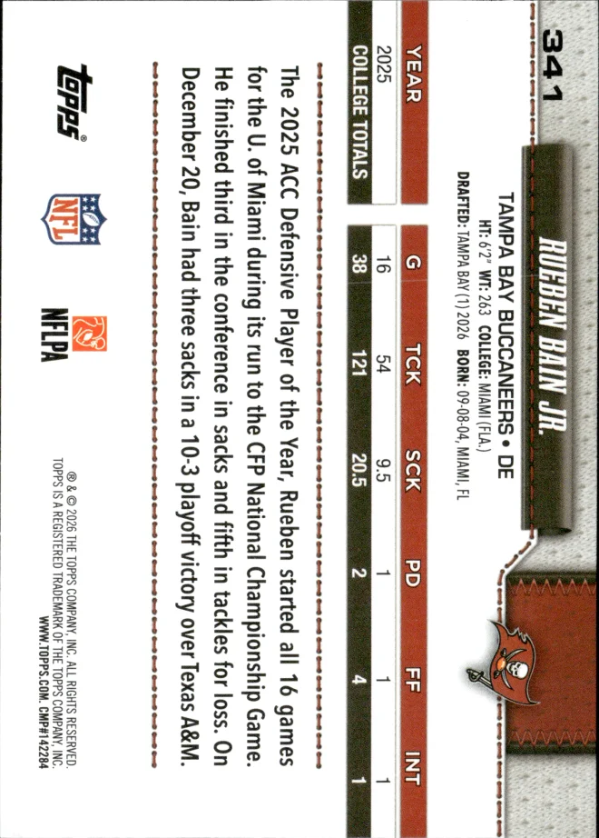 Rueben Bain Jr. card back