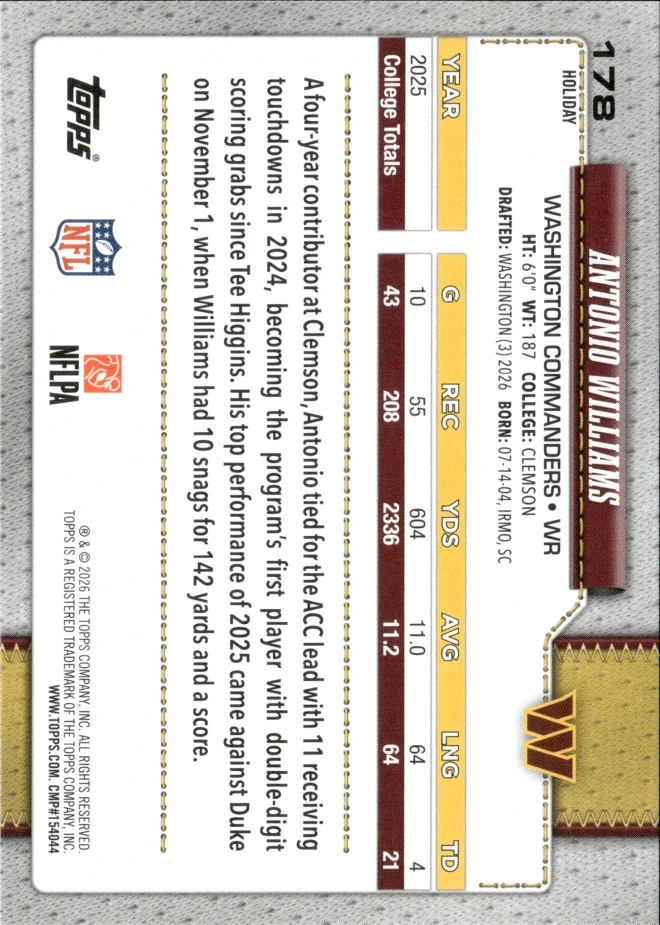 Antonio Williams card back