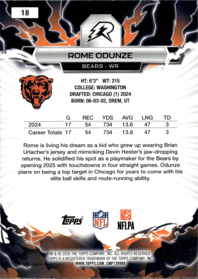 Rome Odunze card back