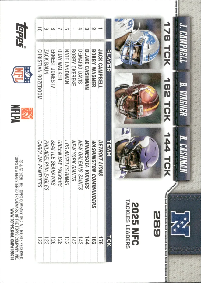 Jack Campbell / Bobby Wagner / Blake Cashman card back
