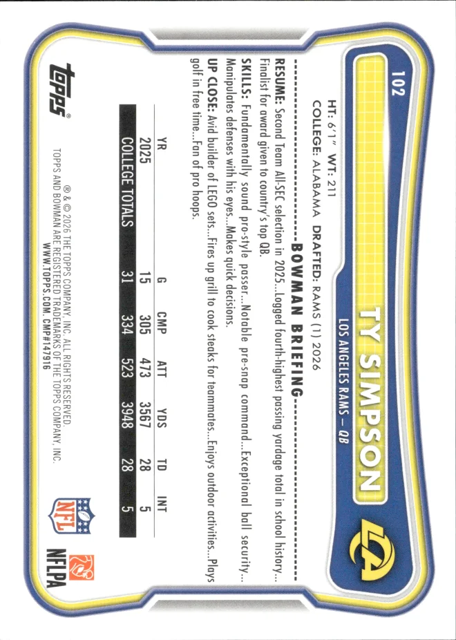Ty Simpson card back