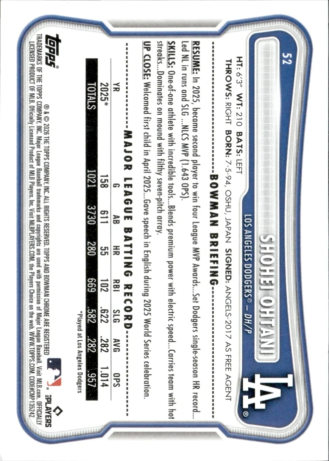 Shohei Ohtani card back