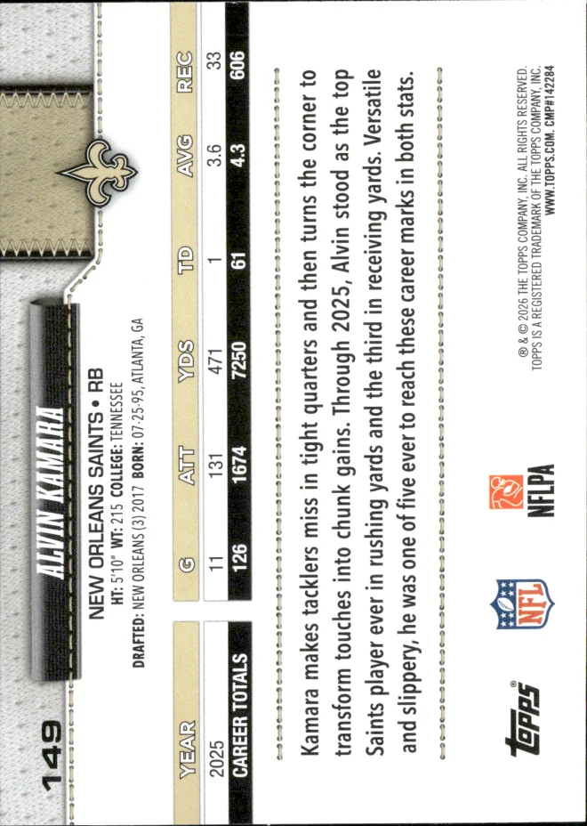 Alvin Kamara card back