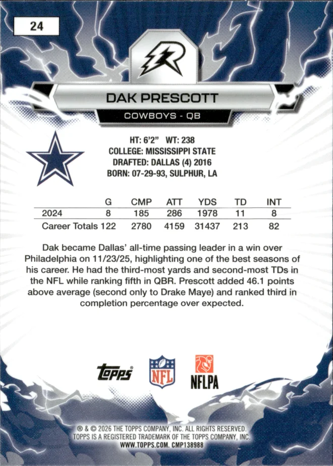 Dak Prescott card back