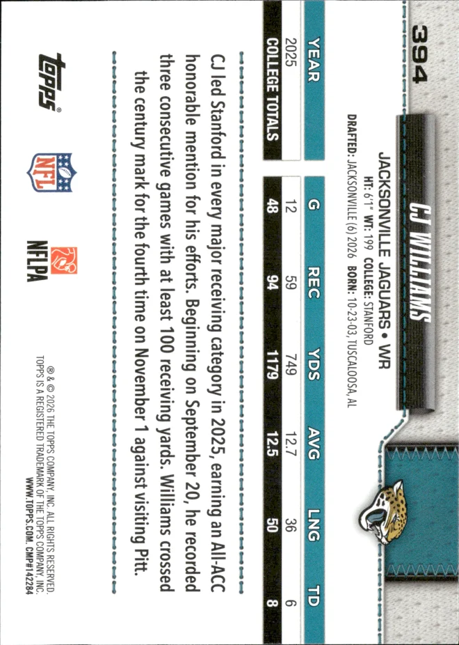 CJ Williams card back