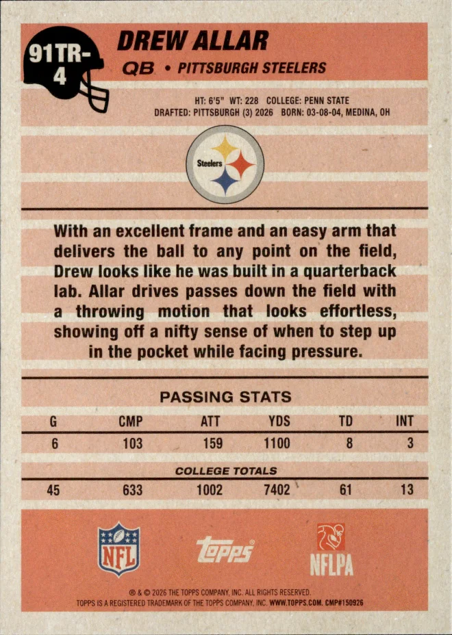 Drew Allar card back