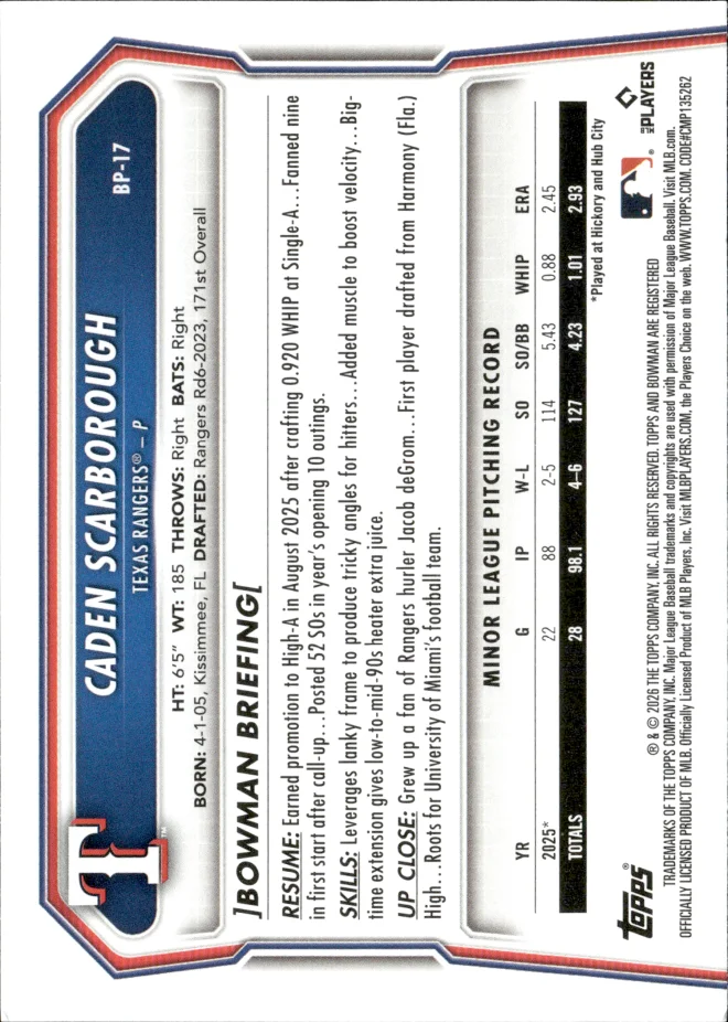 Caden Scarborough card back