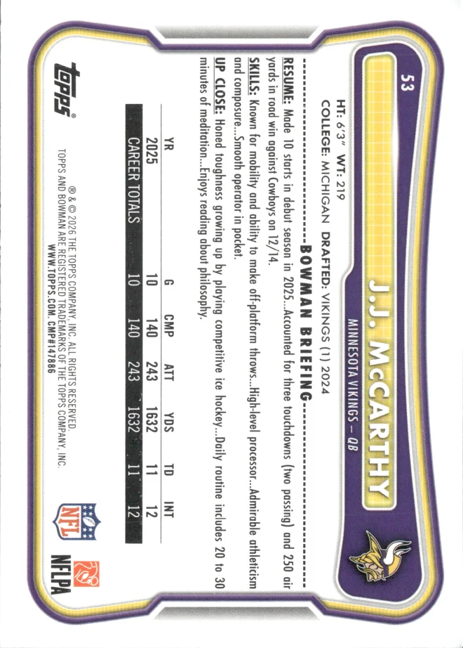 J.J. McCarthy card back