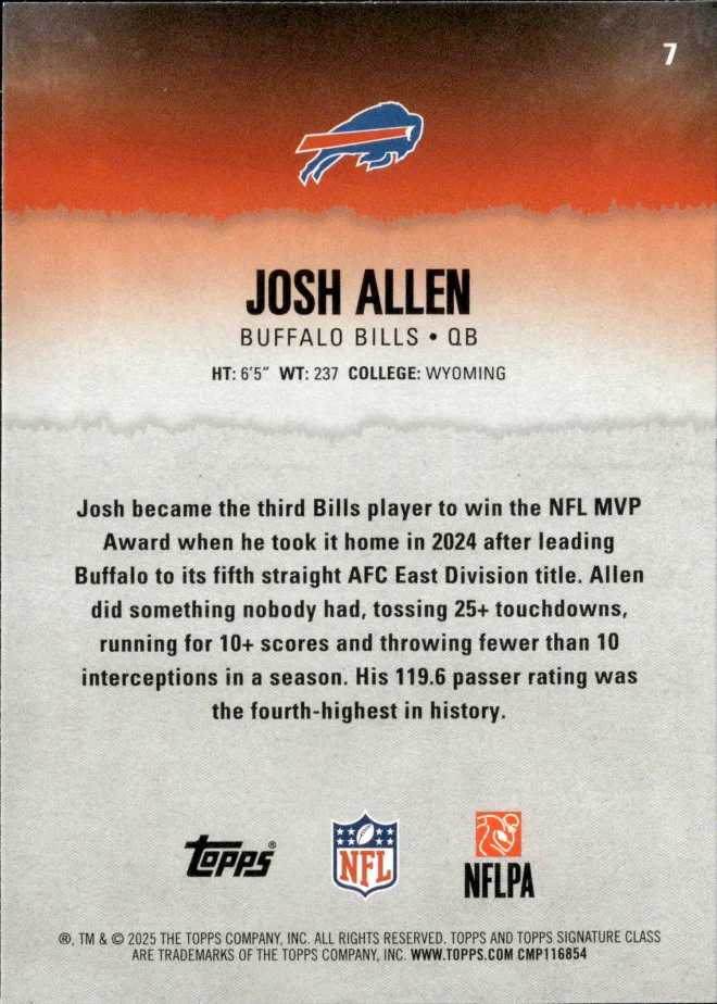 Josh Allen card back