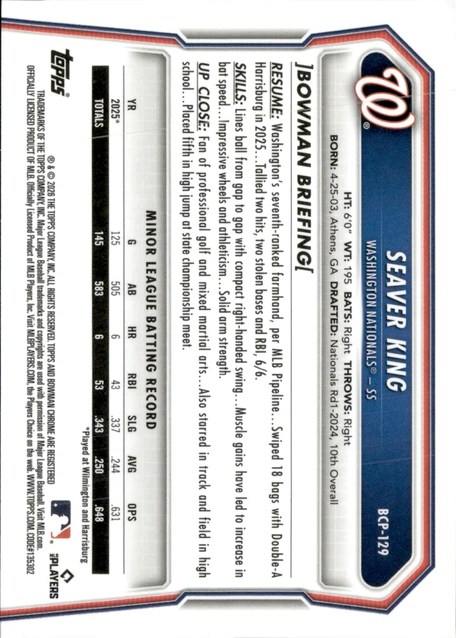 Seaver King card back