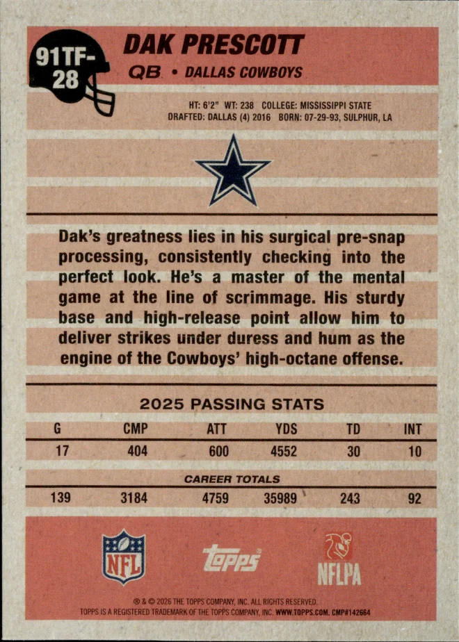 Dak Prescott card back