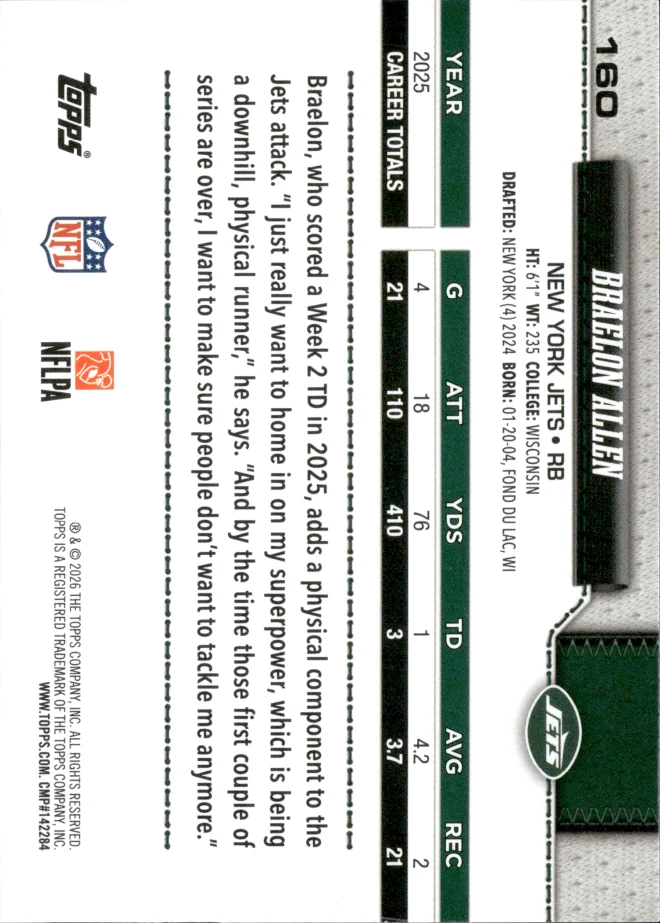 Braelon Allen card back