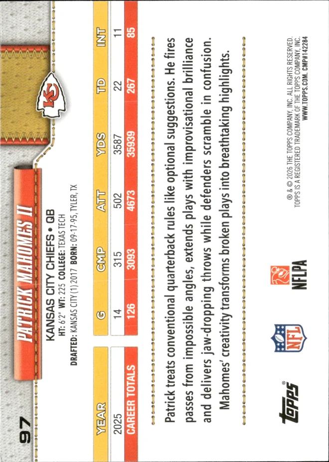 Patrick Mahomes II card back