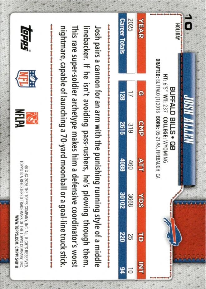 Josh Allen card back
