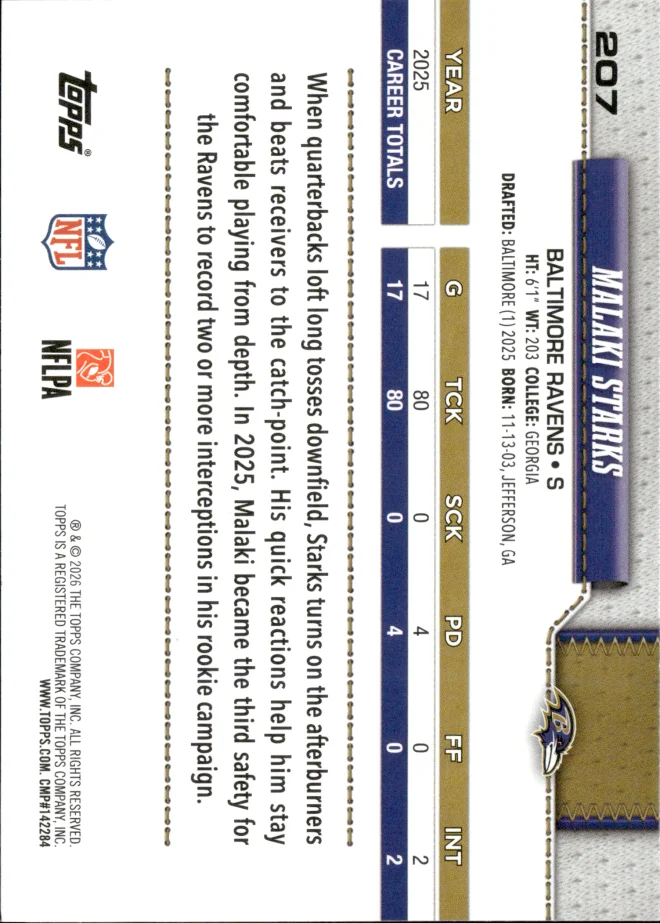 Malaki Starks card back