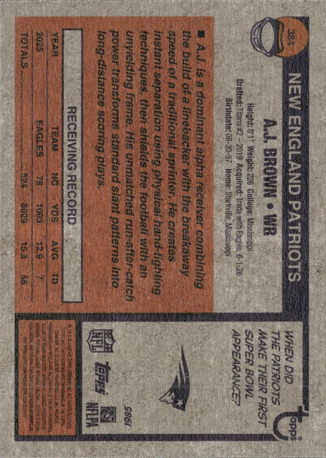 A.J. Brown card back