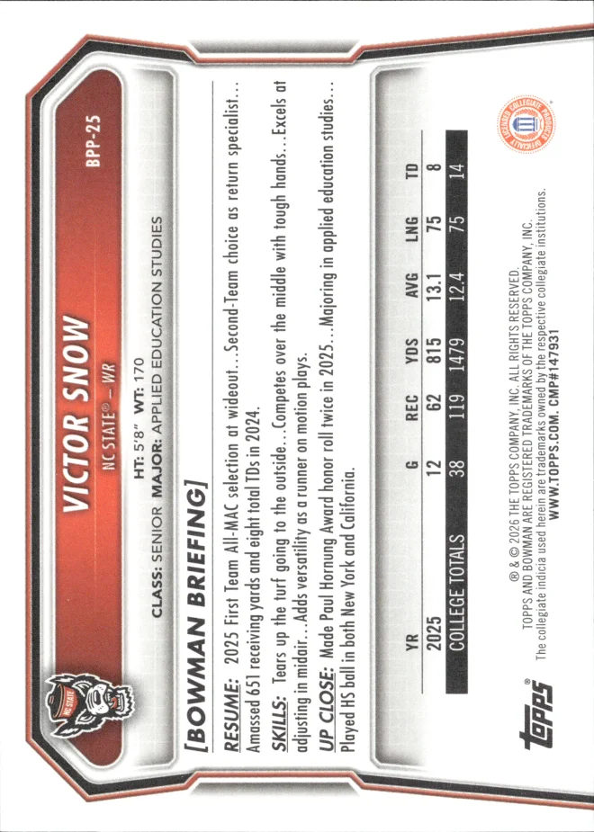 Victor Snow card back