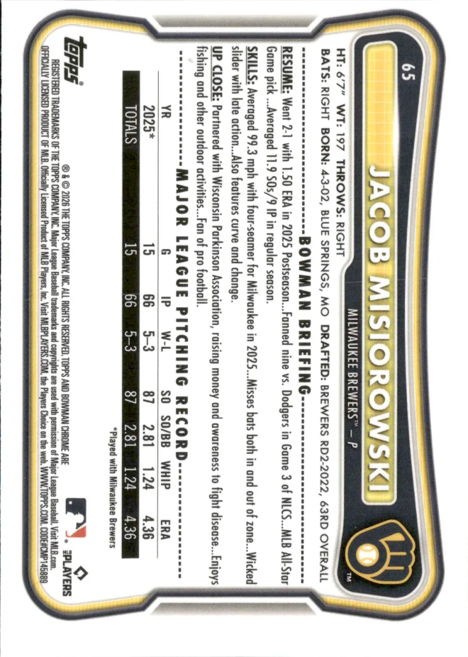 Jacob Misiorowski card back