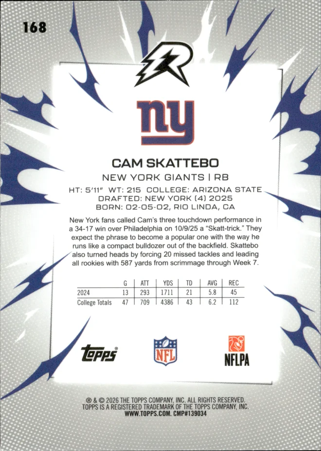 Cam Skattebo card back