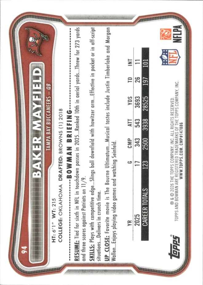 Baker Mayfield card back