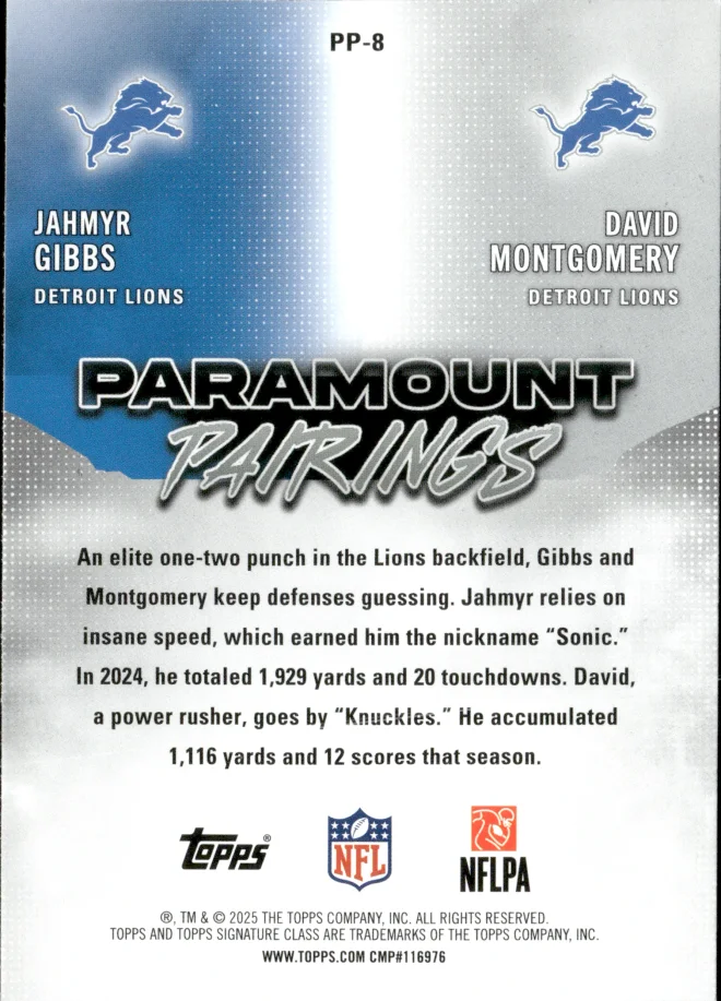 Jahmyr Gibbs / David Montgomery card back