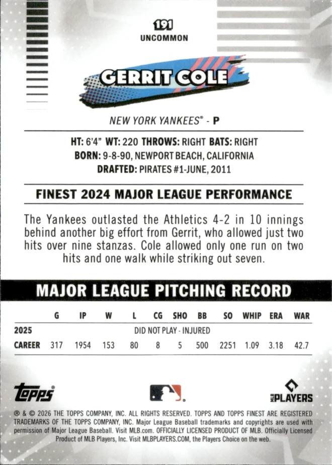 Gerrit Cole card back